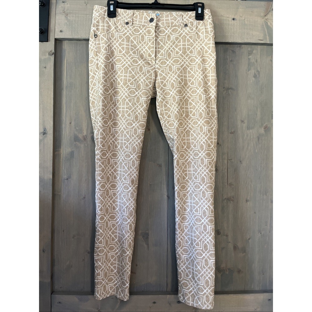 J McLaughlin Tan Egret White Madelyn Jean Style Pants Size 2 Stretch Comfort